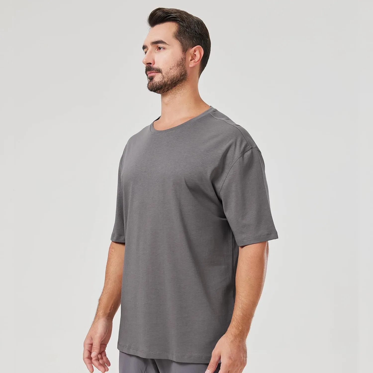 netdraw Men's Oversized Bamboo Viscose Cotton T-Shirt Loose Fit Casual Solid Basic Crewneck Short Sleeve Tee