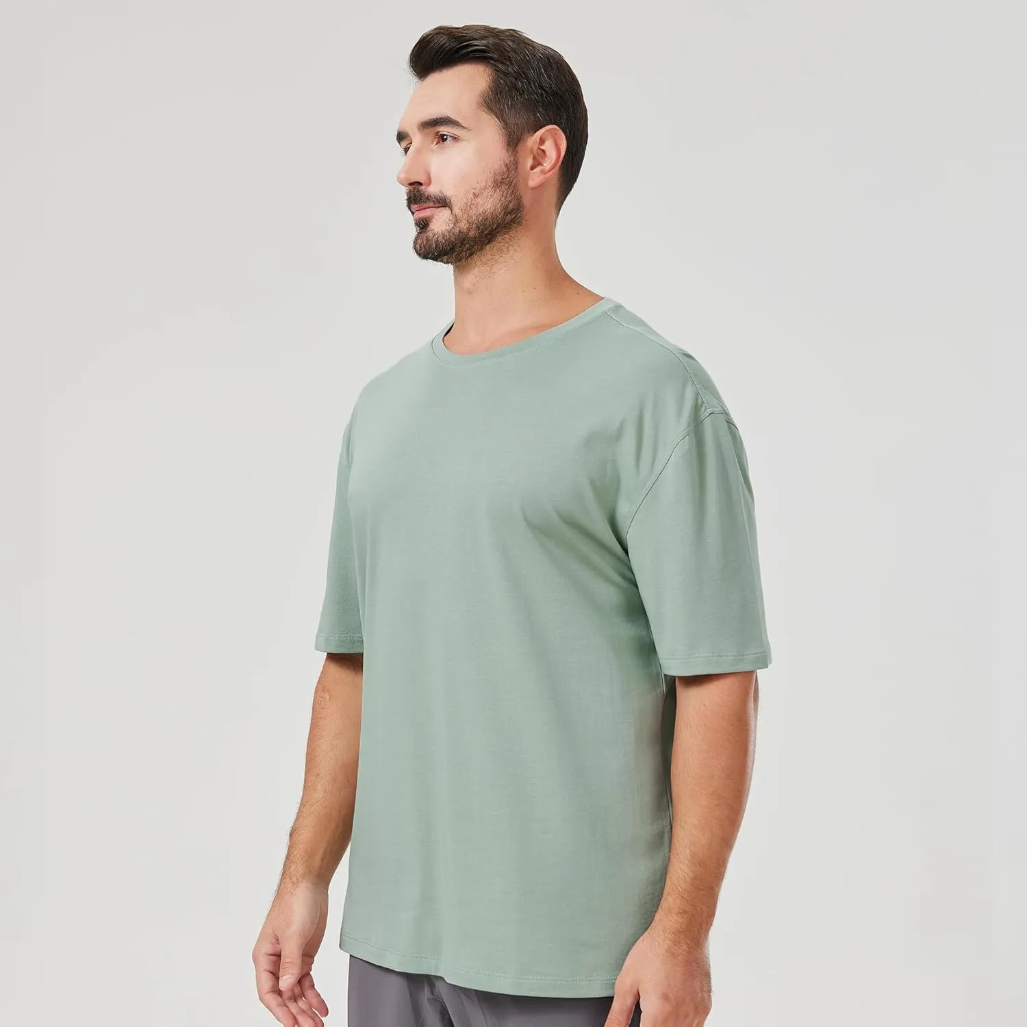netdraw Men's Oversized Bamboo Viscose Cotton T-Shirt Loose Fit Casual Solid Basic Crewneck Short Sleeve Tee