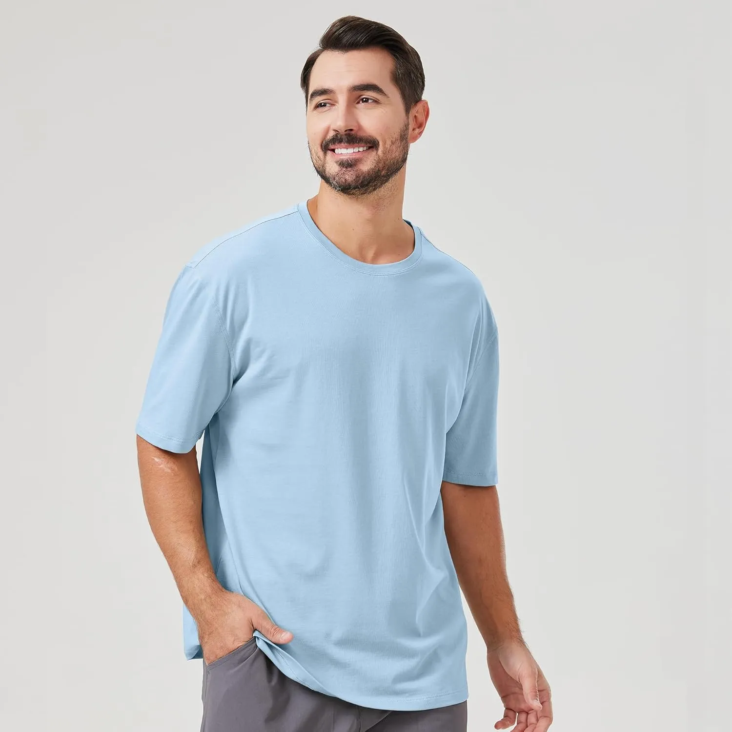 netdraw Men's Oversized Bamboo Viscose Cotton T-Shirt Loose Fit Casual Solid Basic Crewneck Short Sleeve Tee