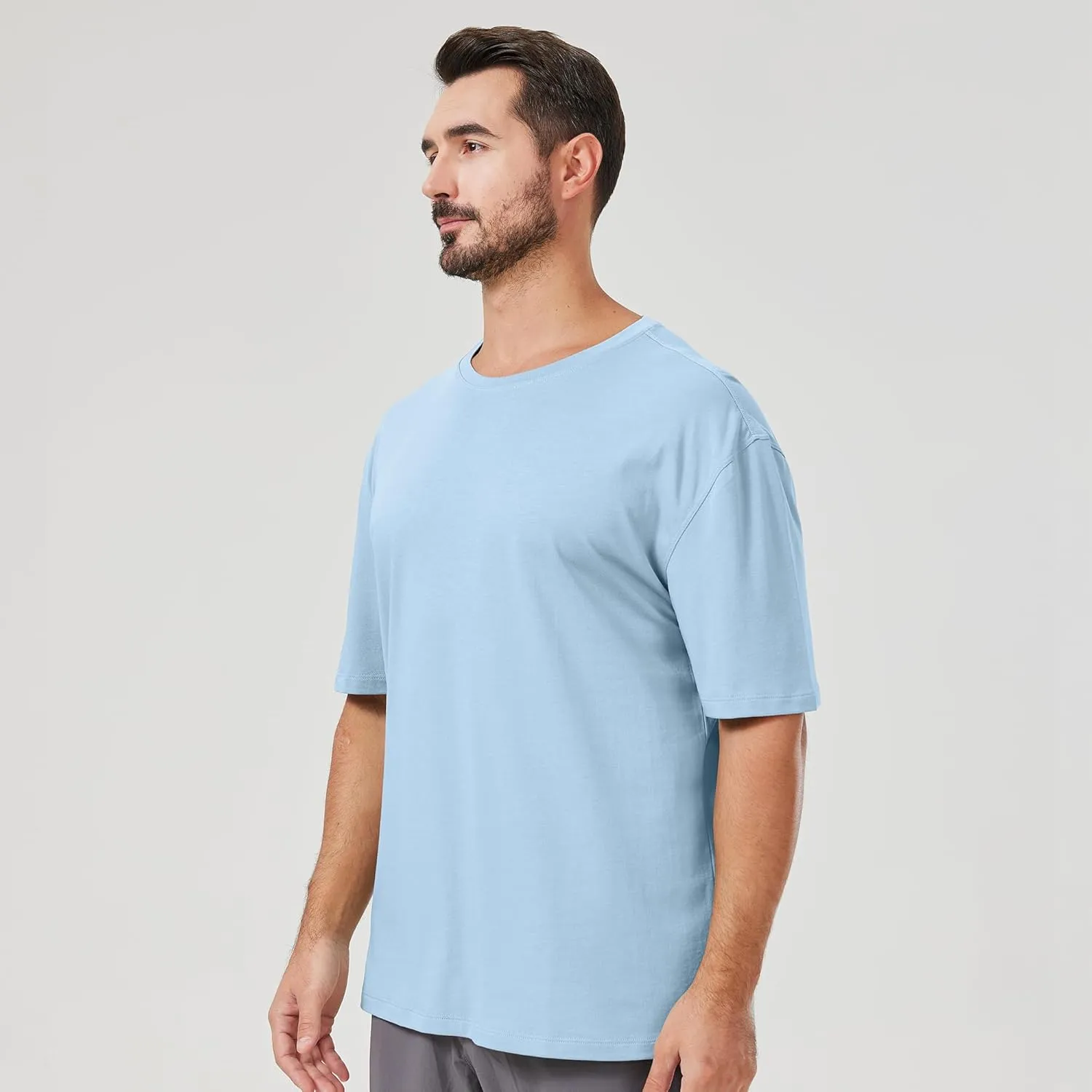 netdraw Men's Oversized Bamboo Viscose Cotton T-Shirt Loose Fit Casual Solid Basic Crewneck Short Sleeve Tee