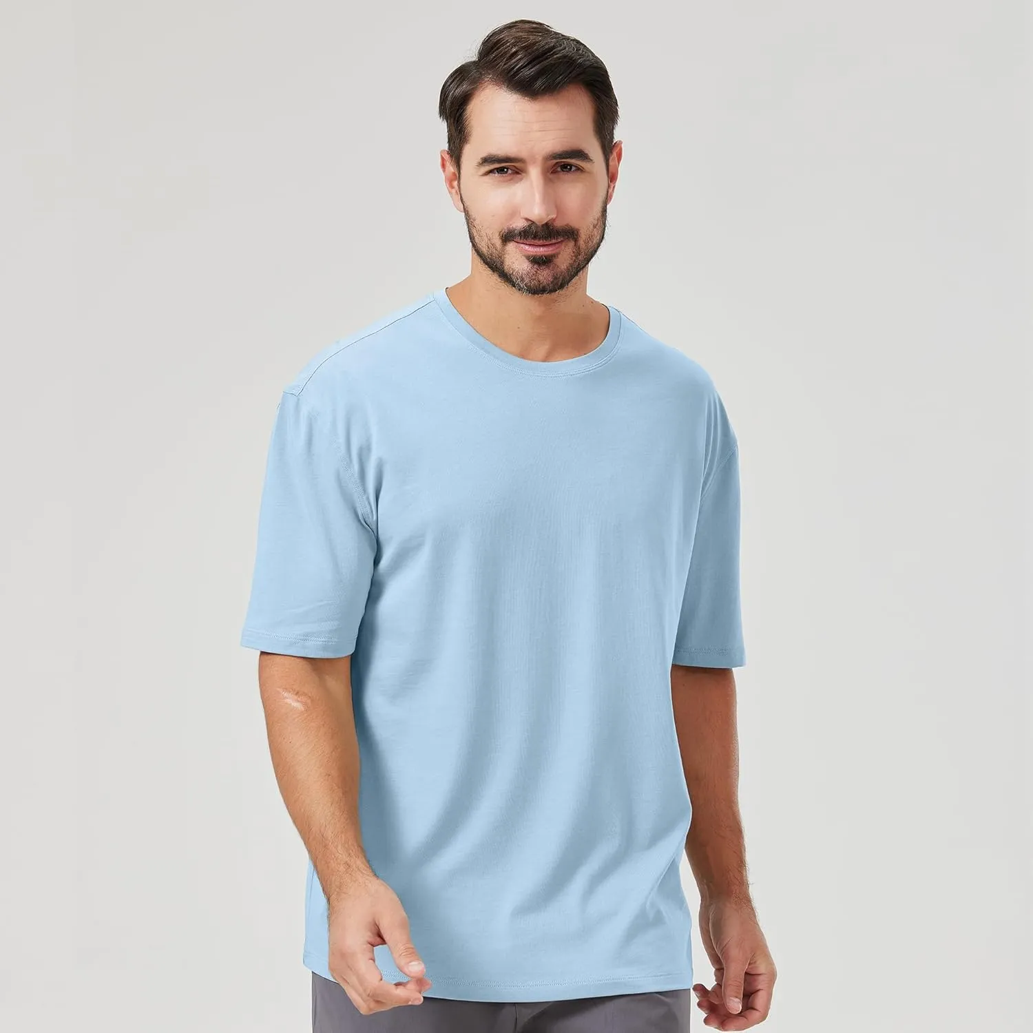 netdraw Men's Oversized Bamboo Viscose Cotton T-Shirt Loose Fit Casual Solid Basic Crewneck Short Sleeve Tee