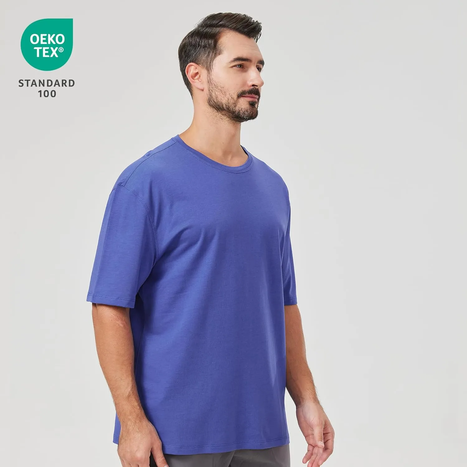netdraw Men's Oversized Bamboo Viscose Cotton T-Shirt Loose Fit Casual Solid Basic Crewneck Short Sleeve Tee