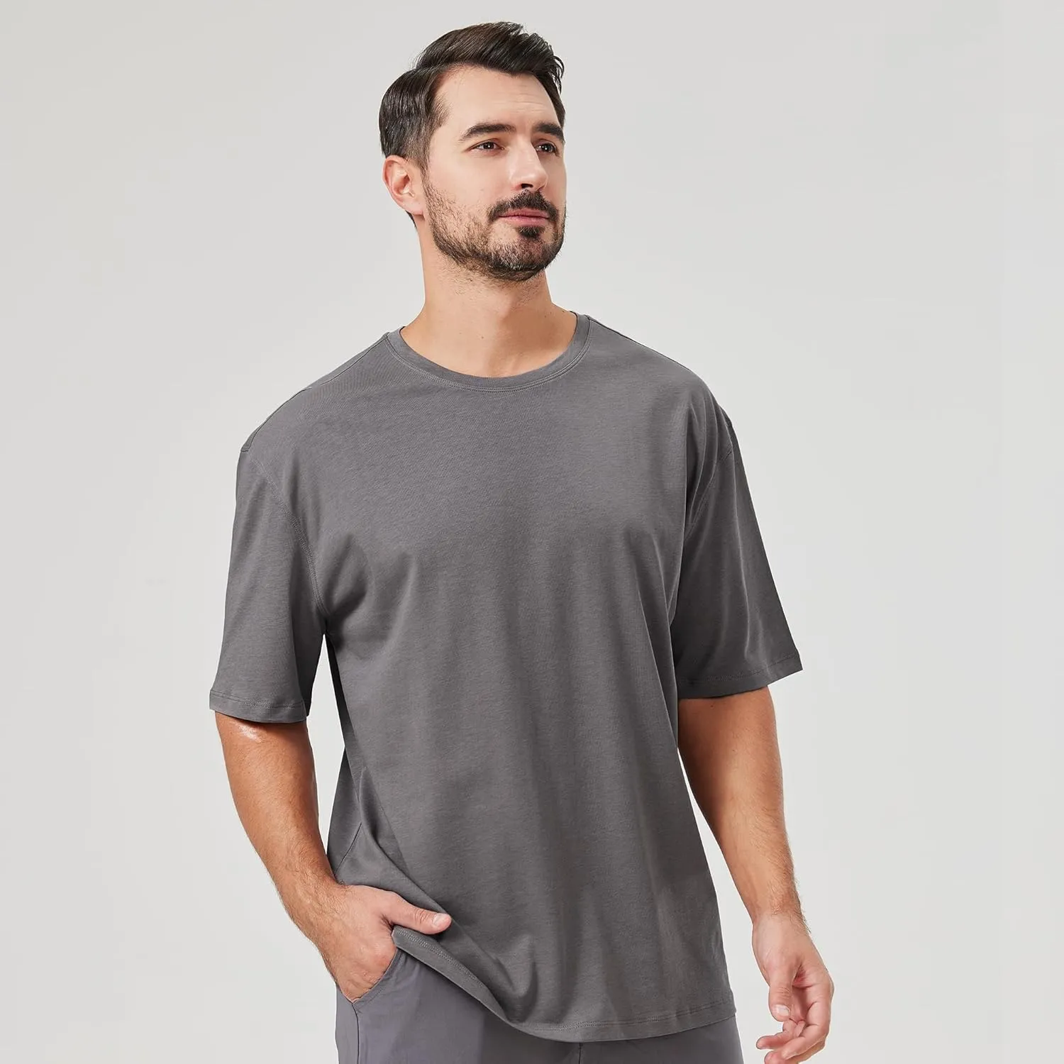 netdraw Men's Oversized Bamboo Viscose Cotton T-Shirt Loose Fit Casual Solid Basic Crewneck Short Sleeve Tee