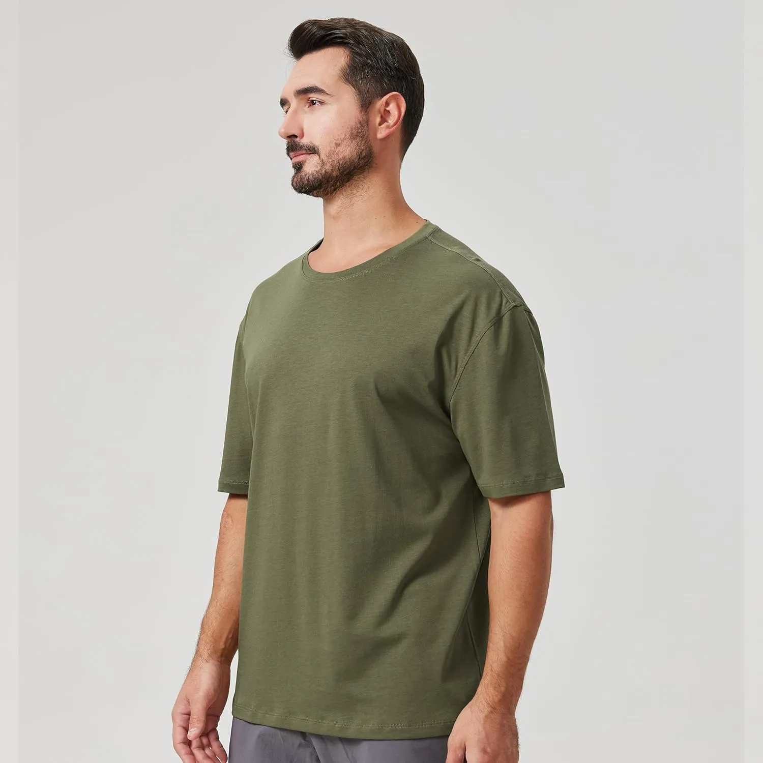 netdraw Men's Oversized Bamboo Viscose Cotton T-Shirt Loose Fit Casual Solid Basic Crewneck Short Sleeve Tee