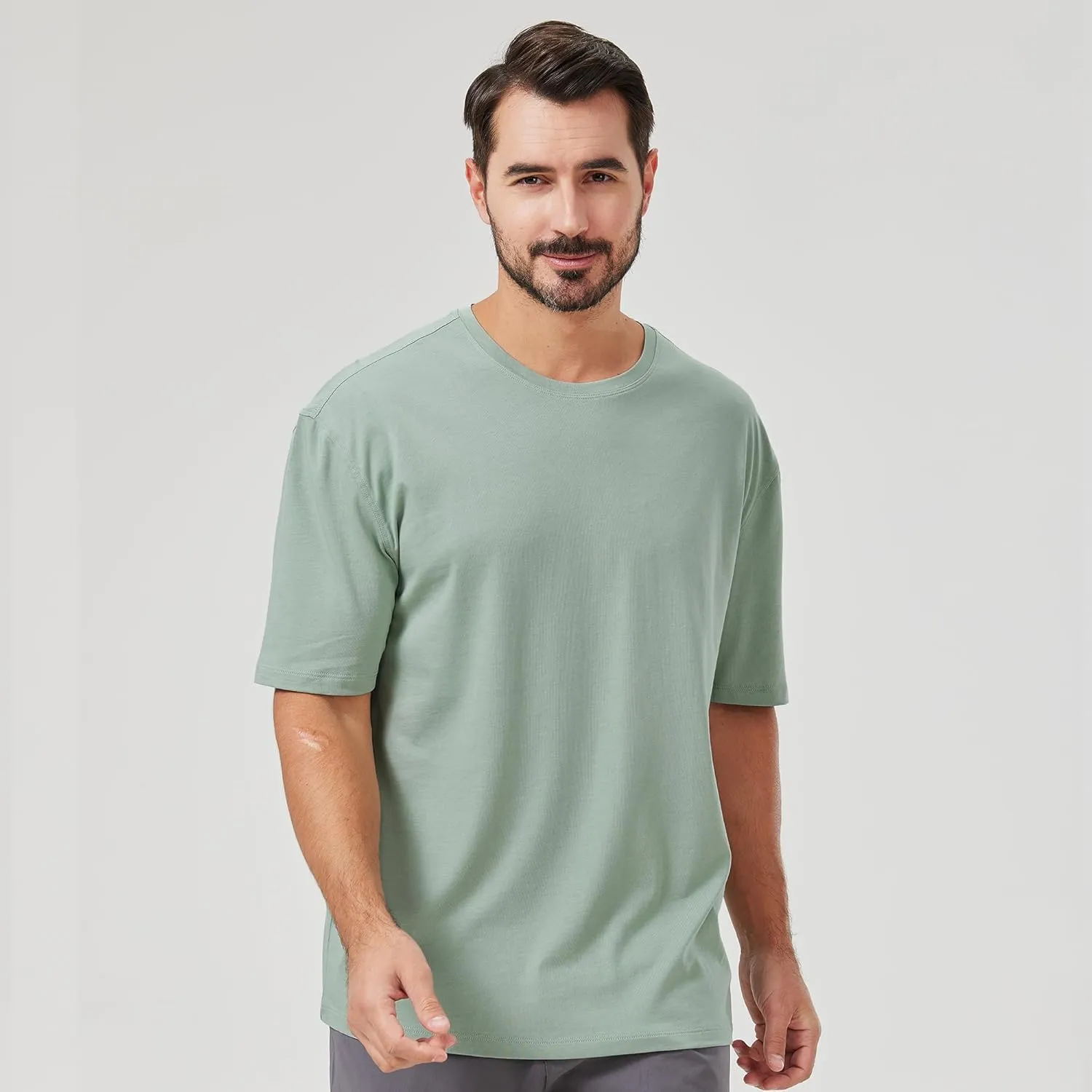netdraw Men's Oversized Bamboo Viscose Cotton T-Shirt Loose Fit Casual Solid Basic Crewneck Short Sleeve Tee