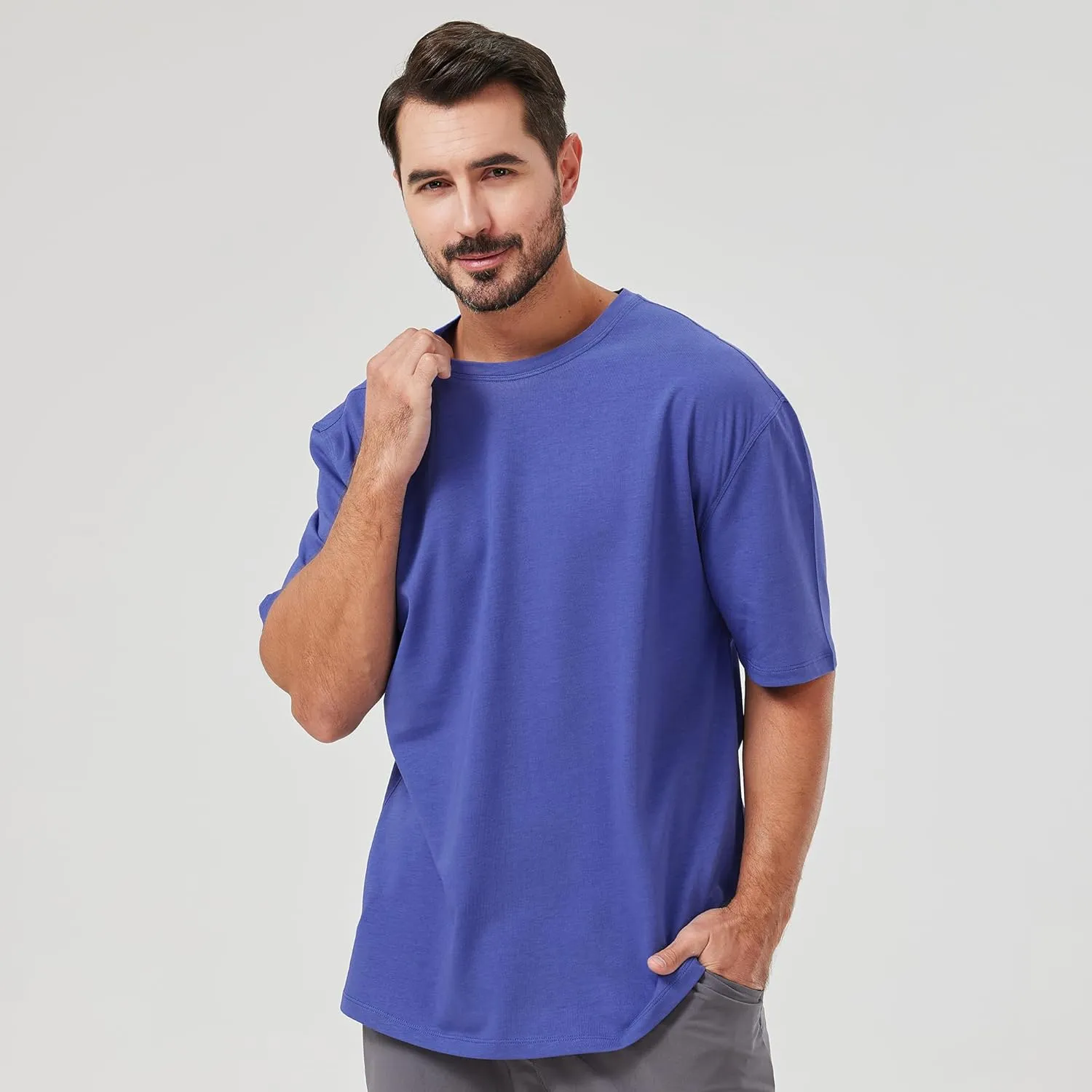 netdraw Men's Oversized Bamboo Viscose Cotton T-Shirt Loose Fit Casual Solid Basic Crewneck Short Sleeve Tee