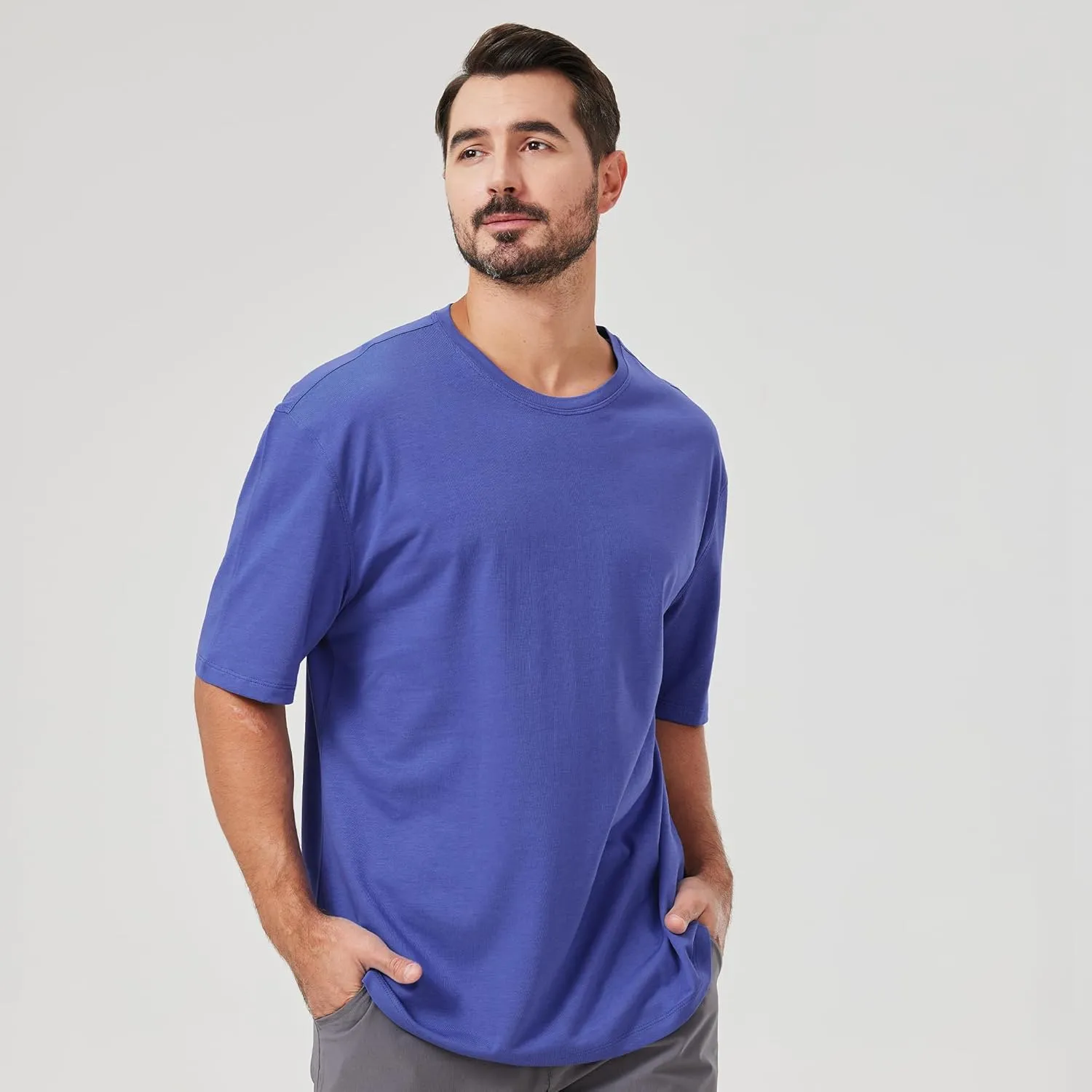 netdraw Men's Oversized Bamboo Viscose Cotton T-Shirt Loose Fit Casual Solid Basic Crewneck Short Sleeve Tee