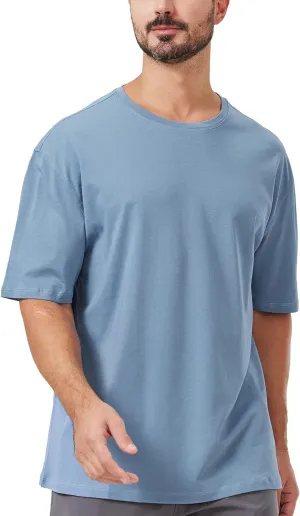 netdraw Men's Oversized Bamboo Viscose Cotton T-Shirt Loose Fit Casual Solid Basic Crewneck Short Sleeve Tee