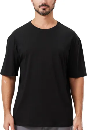 netdraw Men's Oversized Bamboo Viscose Cotton T-Shirt Loose Fit Casual Solid Basic Crewneck Short Sleeve Tee
