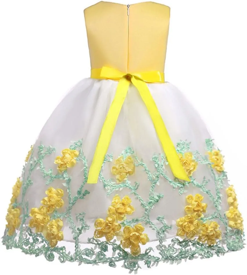 NSSMWTTC 2-9T Flower Girls Wedding Embroidery Dresses Toddler Christmas Easter Pgeant Dress with Necklace