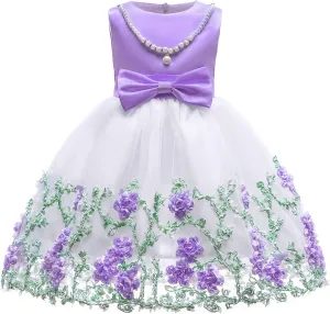 NSSMWTTC 2-9T Flower Girls Wedding Embroidery Dresses Toddler Christmas Easter Pgeant Dress with Necklace