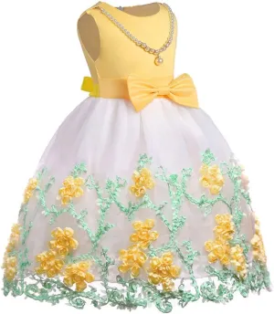 NSSMWTTC 2-9T Flower Girls Wedding Embroidery Dresses Toddler Christmas Easter Pgeant Dress with Necklace