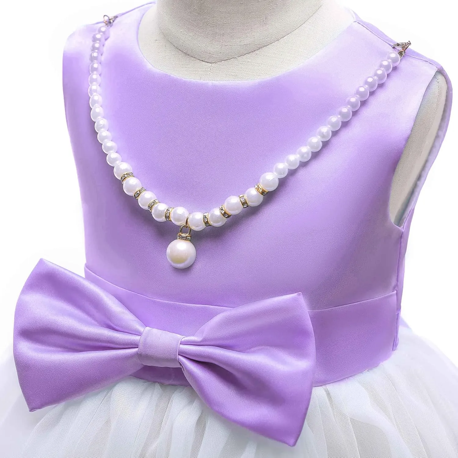 NSSMWTTC 2-9T Flower Girls Wedding Embroidery Dresses Toddler Christmas Easter Pgeant Dress with Necklace