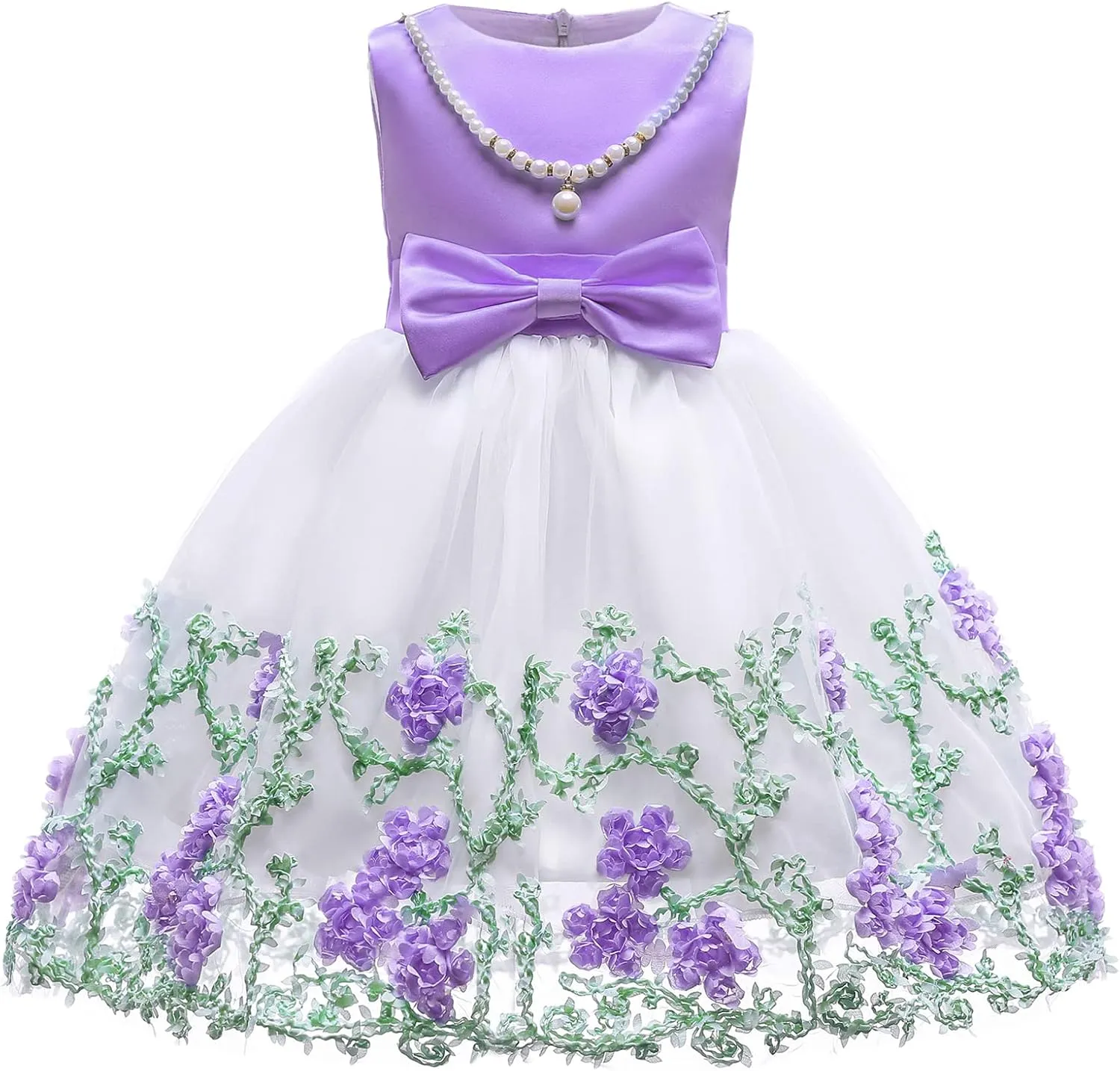 NSSMWTTC 2-9T Flower Girls Wedding Embroidery Dresses Toddler Christmas Easter Pgeant Dress with Necklace