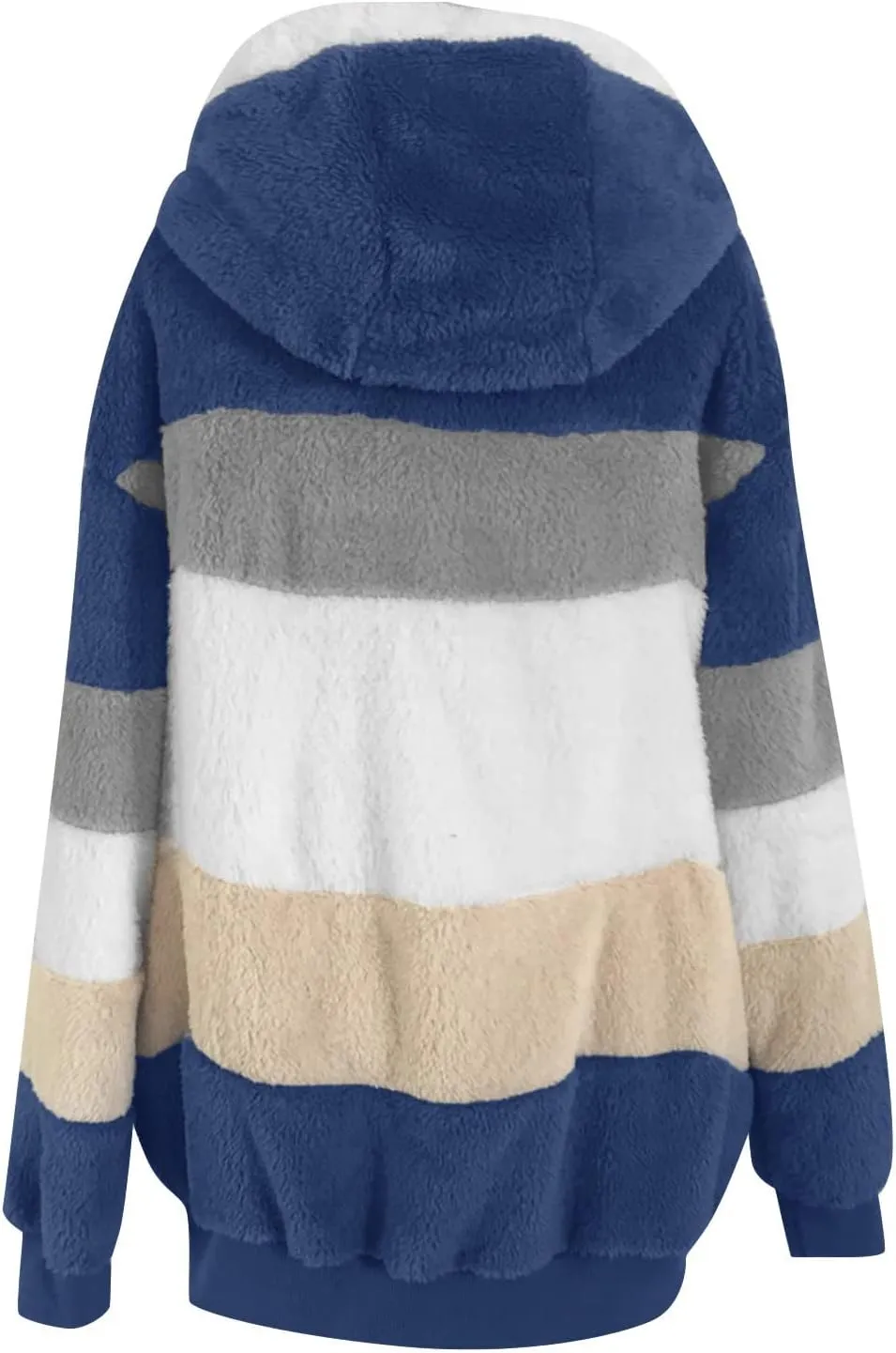 Oversized Fuzzy Fleece Jackets For Women Fashion 2023 Color Block Faux Fur Cardigan Coat Shaggy Warm Winter Outerwear