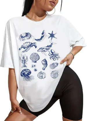 Oversized Graphic Tees for Women Y2k Vintage 90s Baggy Shirts Loose Fit Teen Girls 00s Aesthetic Tee Tops