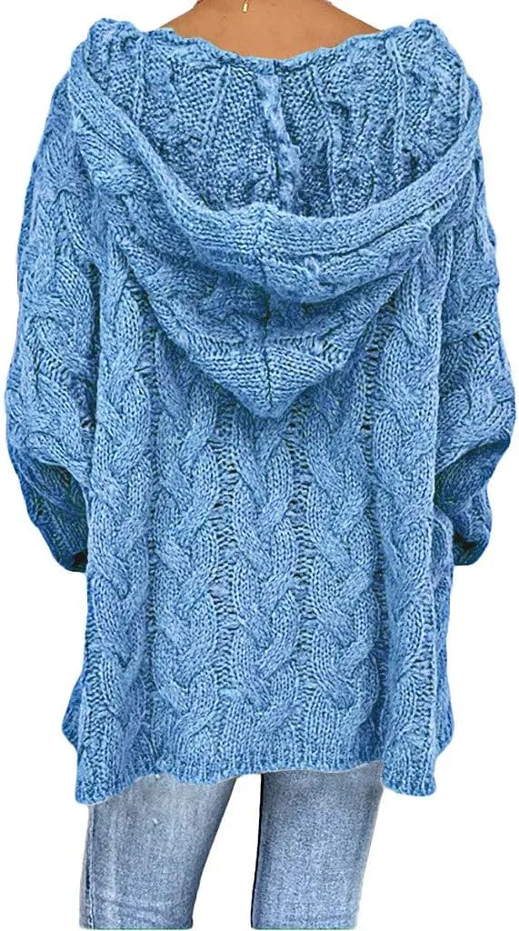 Oversized Sweater for Women, Fashion Chunky Cable Knit Hooded Sweaters Casual V Neck Hoodies Long Sleeve Pullover Tops