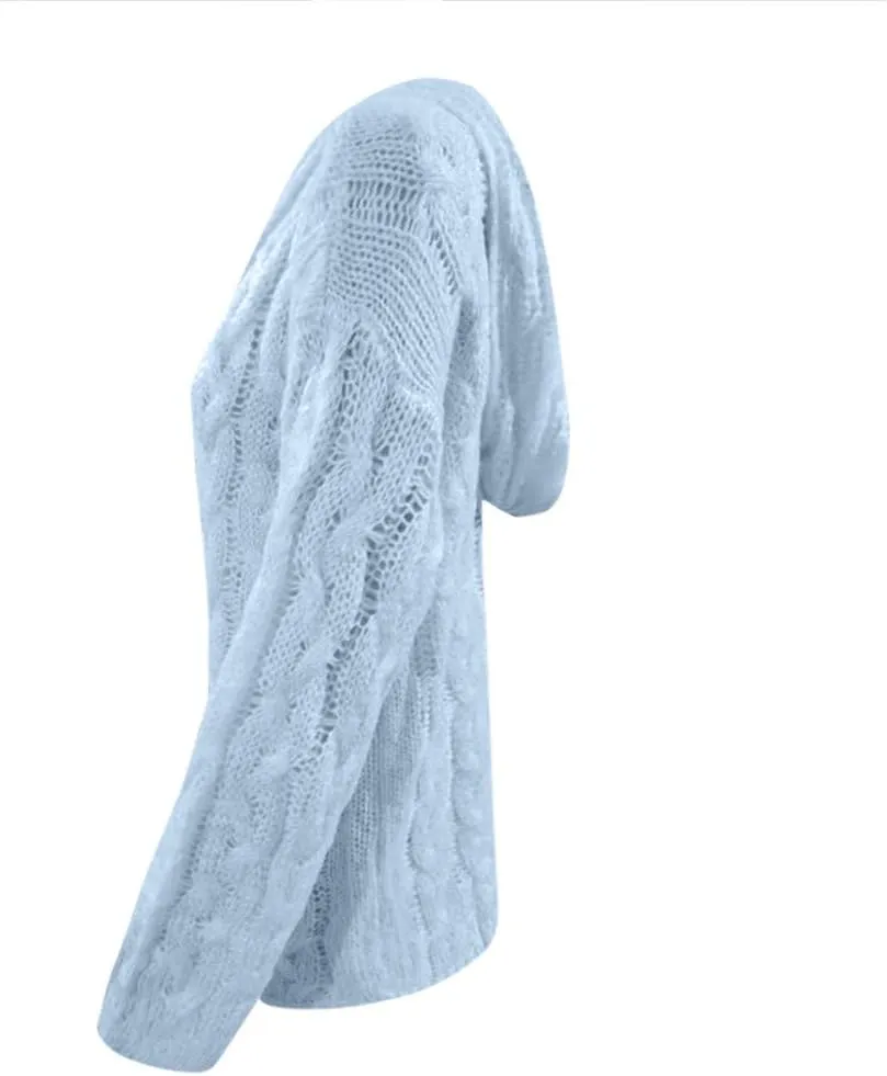 Oversized Sweater for Women, Fashion Chunky Cable Knit Hooded Sweaters Casual V Neck Hoodies Long Sleeve Pullover Tops