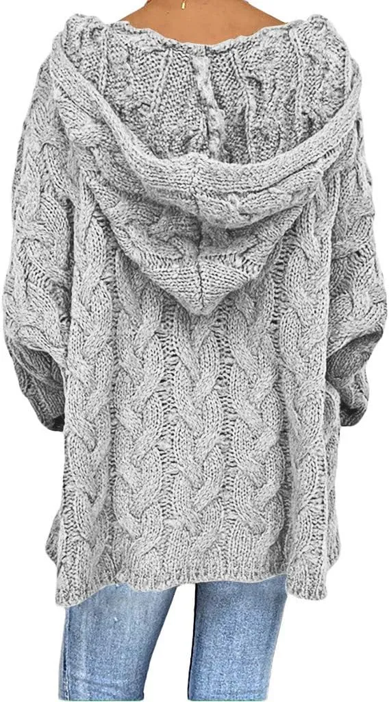 Oversized Sweater for Women, Fashion Chunky Cable Knit Hooded Sweaters Casual V Neck Hoodies Long Sleeve Pullover Tops