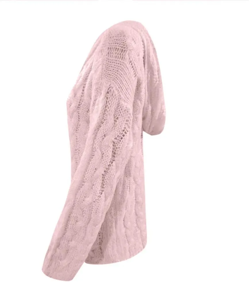 Oversized Sweater for Women, Fashion Chunky Cable Knit Hooded Sweaters Casual V Neck Hoodies Long Sleeve Pullover Tops