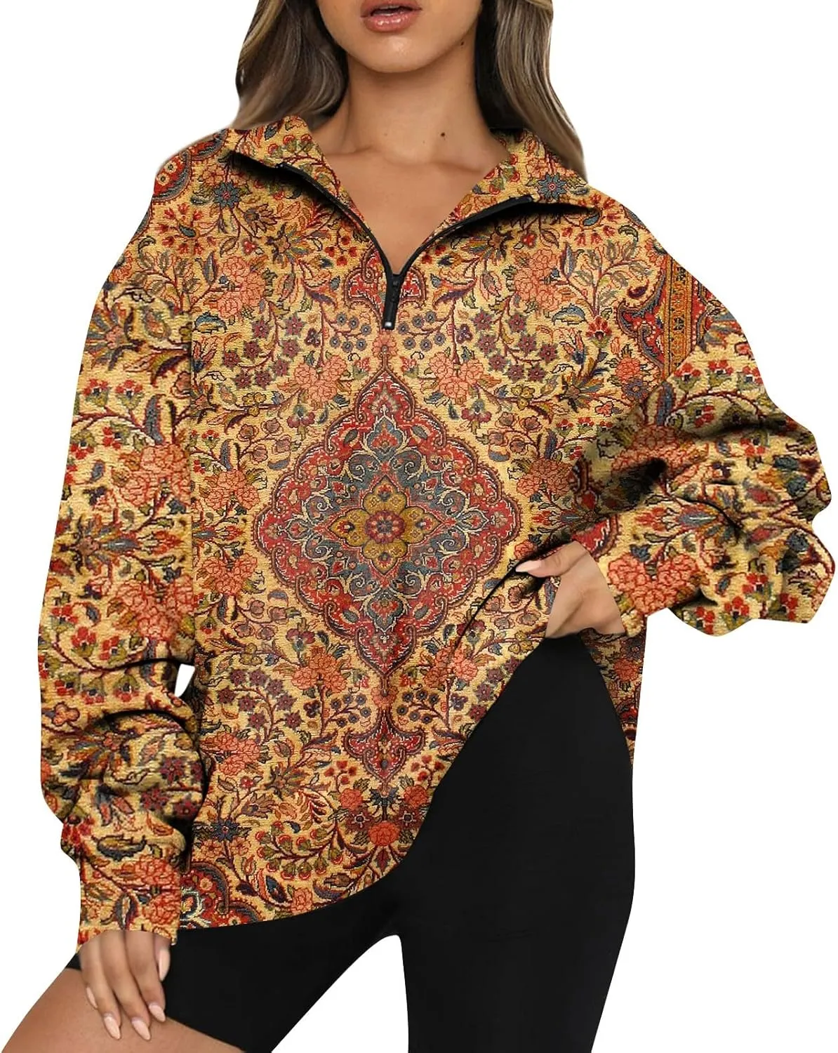 Oversized Sweatshirt For Wome 2023 Quarter Zip Pullover Long Sleeve Sweatshirt Hoodie Sweater Y2K Clothes