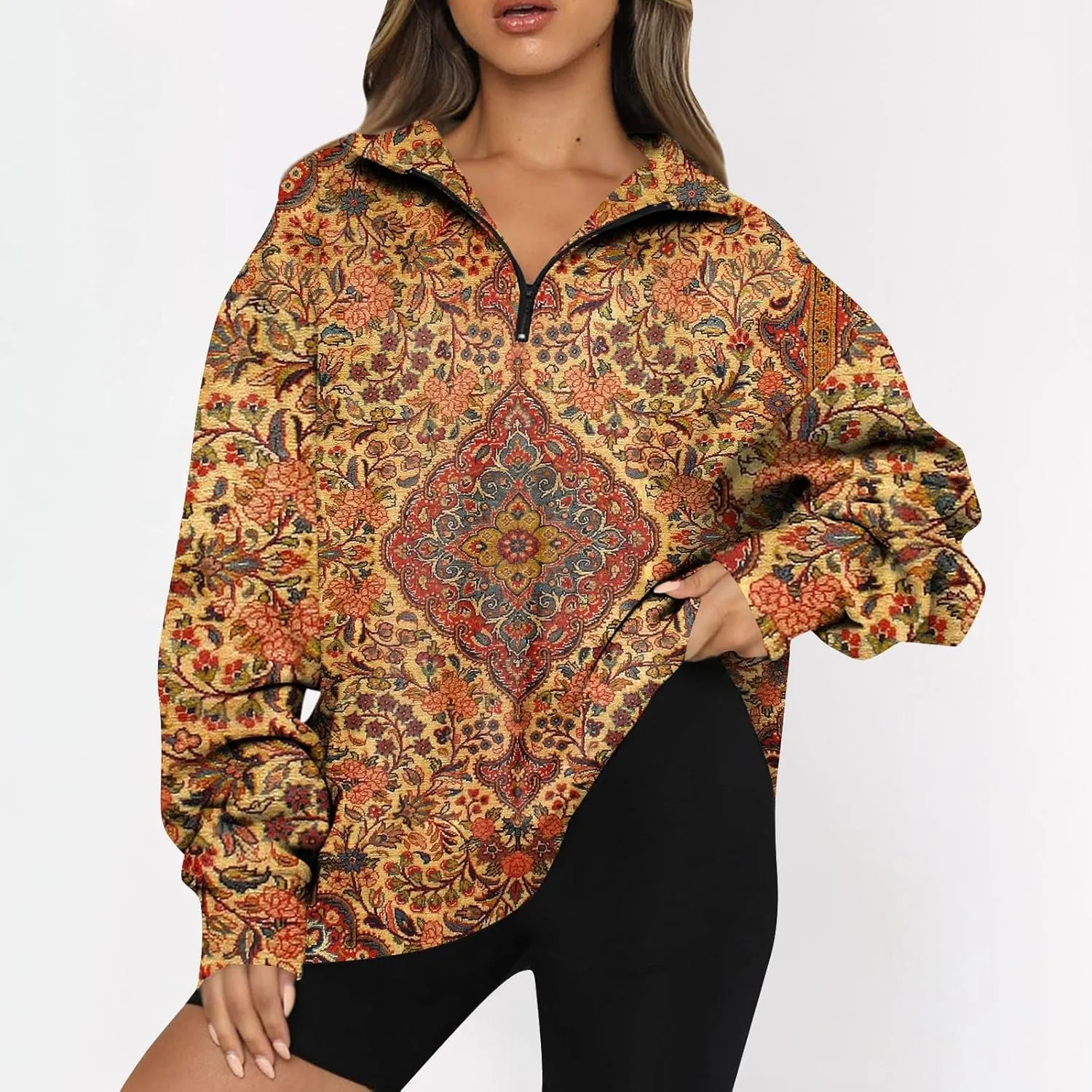 Oversized Sweatshirt For Wome 2023 Quarter Zip Pullover Long Sleeve Sweatshirt Hoodie Sweater Y2K Clothes