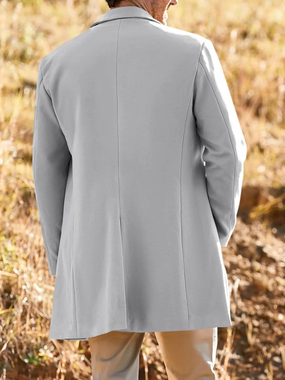 PASLTER Mens Trench Coat Slim Fit Notched Collar Fall Winter Single Breasted Pea Coat Warm Soft Overcoat