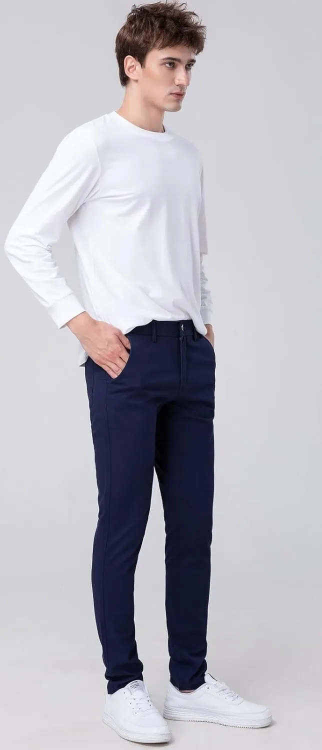 Plaid&Plain Men’s Skinny Khaki Pants Skinny Fit Chinos