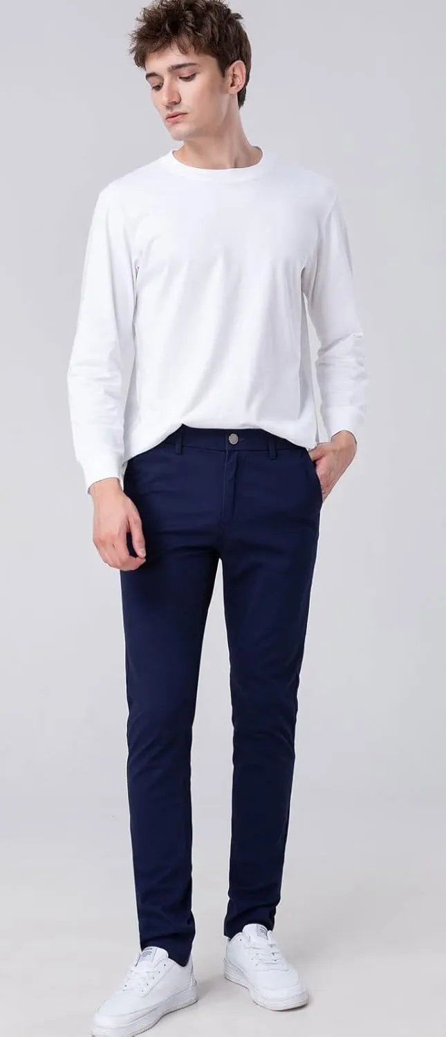 Plaid&Plain Men’s Skinny Khaki Pants Skinny Fit Chinos