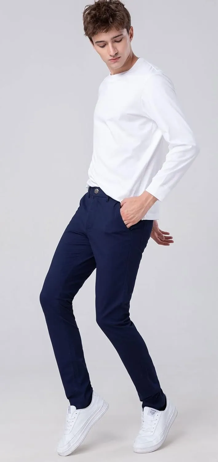 Plaid&Plain Men’s Skinny Khaki Pants Skinny Fit Chinos