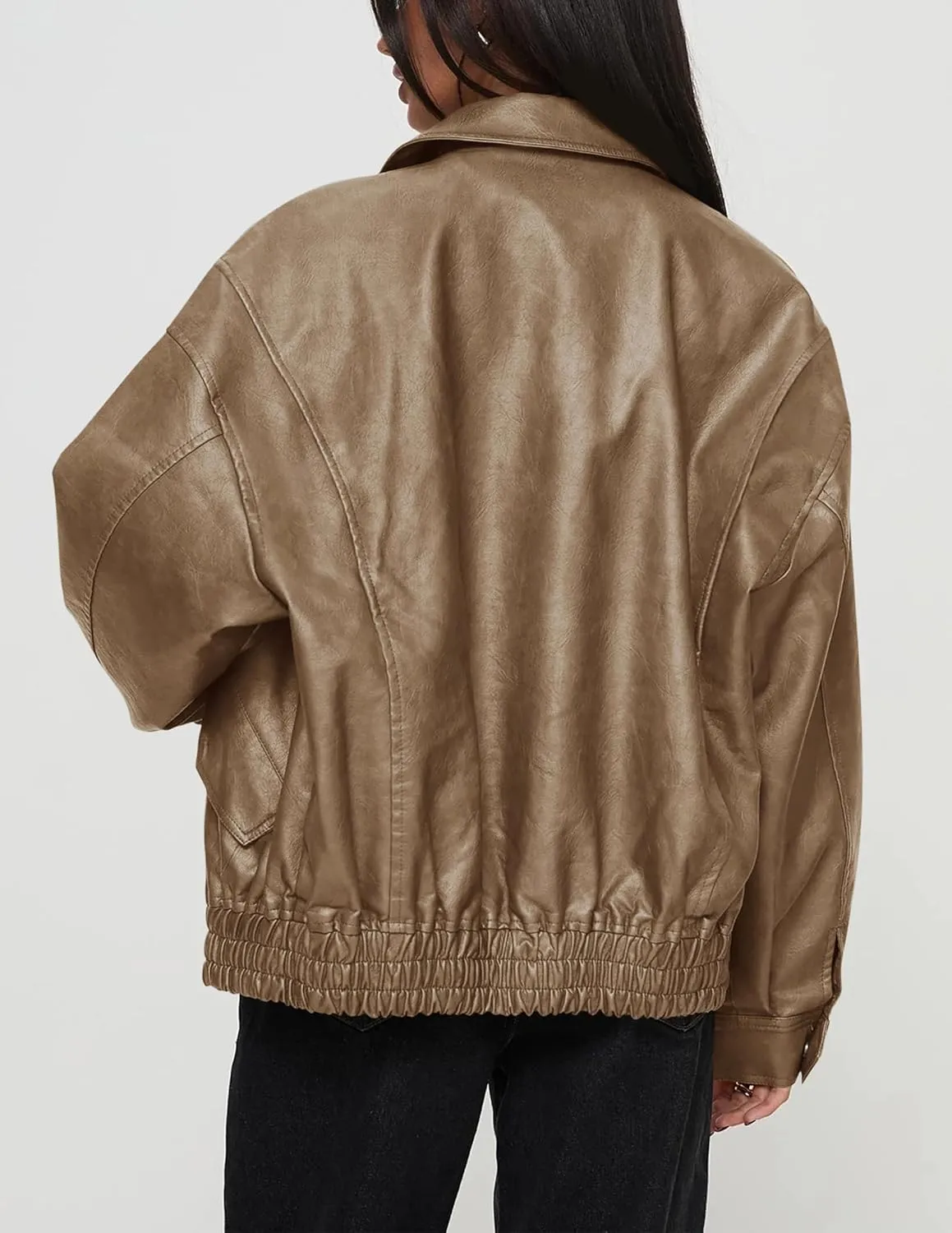 PRETTYGARDEN Women's Faux Leather Motorcycle Jacket Trendy Fall Spring Clothes Oversized Zip Up Winter Coat Outerwear
