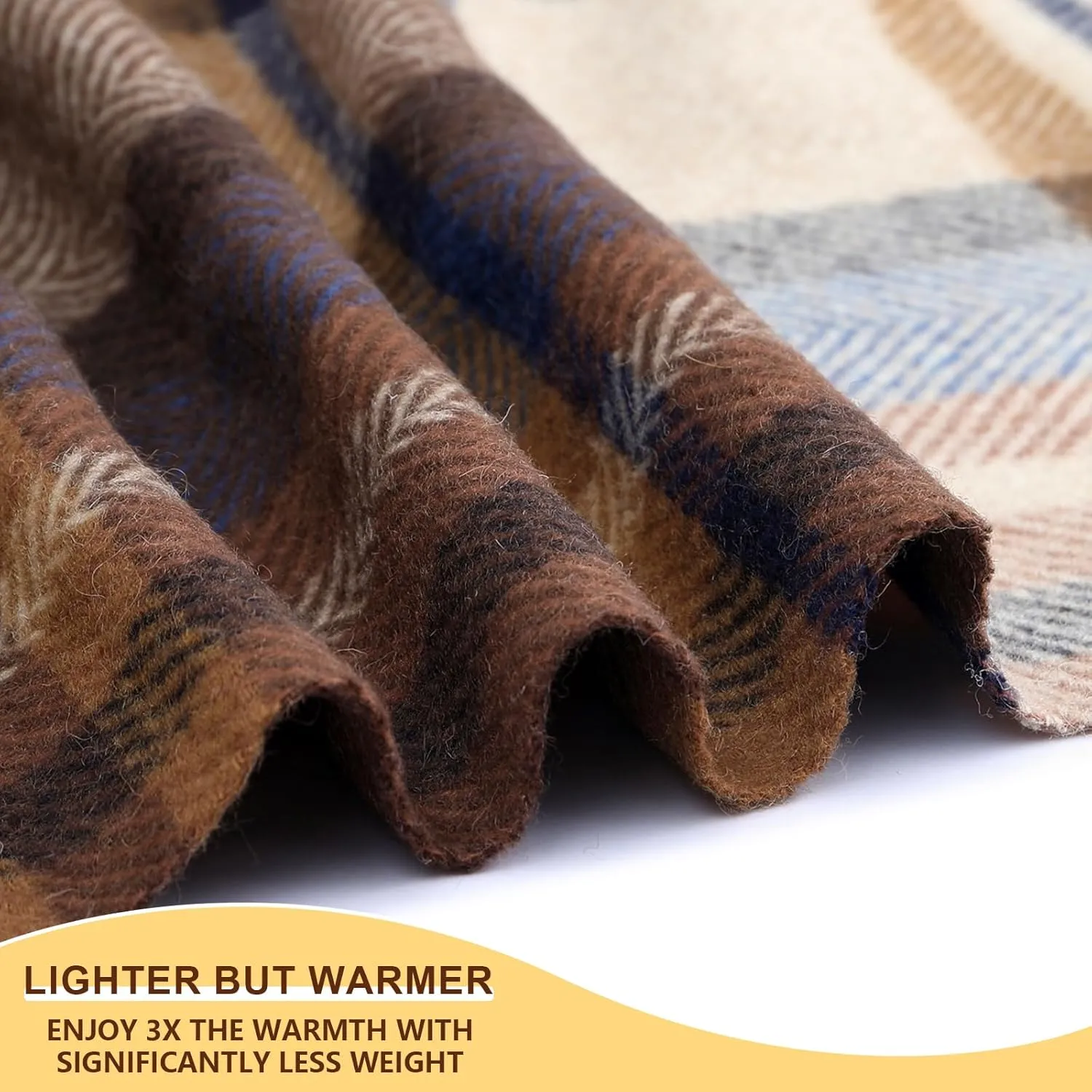 Pure Wool Plaid Throw Blanket - Warm Throw for Couch, Travel Outdoor Camping Blankets, Portable Lightweight Travel Blanket Airplane Compact with Bag/Brown Plaid