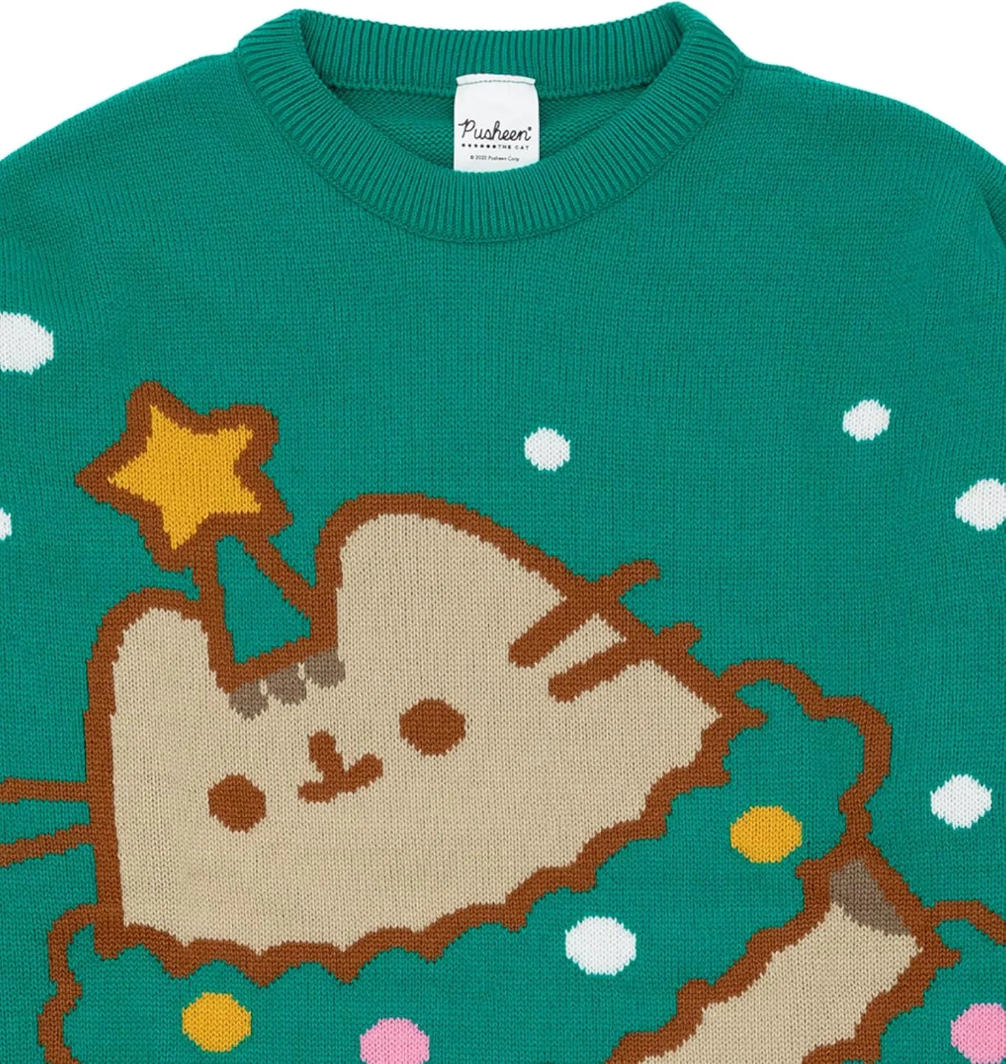 Pusheen Womens Christmas Jumper | Green Graphic Knitted Sweater | Cat Festive Xmas Pullover Knitwear | Winter Festive Gift