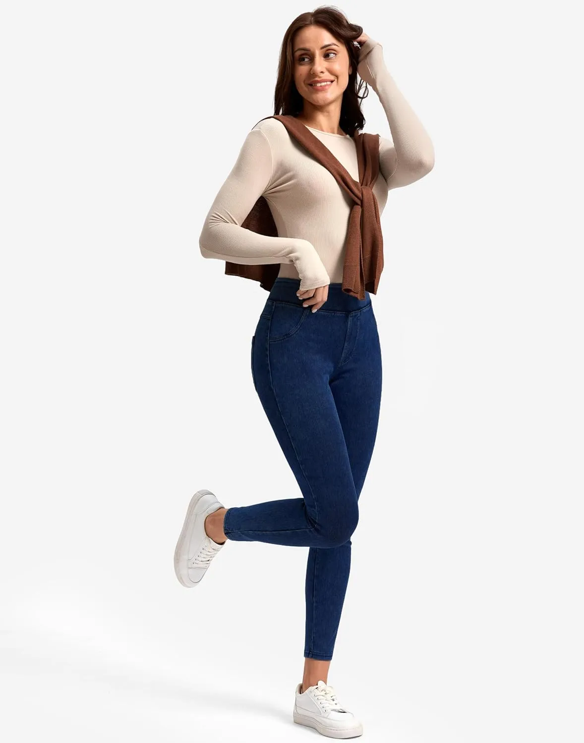 Rammus Jeggings Pull on Stretchy Jeans for Women High Waisted Skinny Jean Leggings Tummy Control Denim Pants with Pockets
