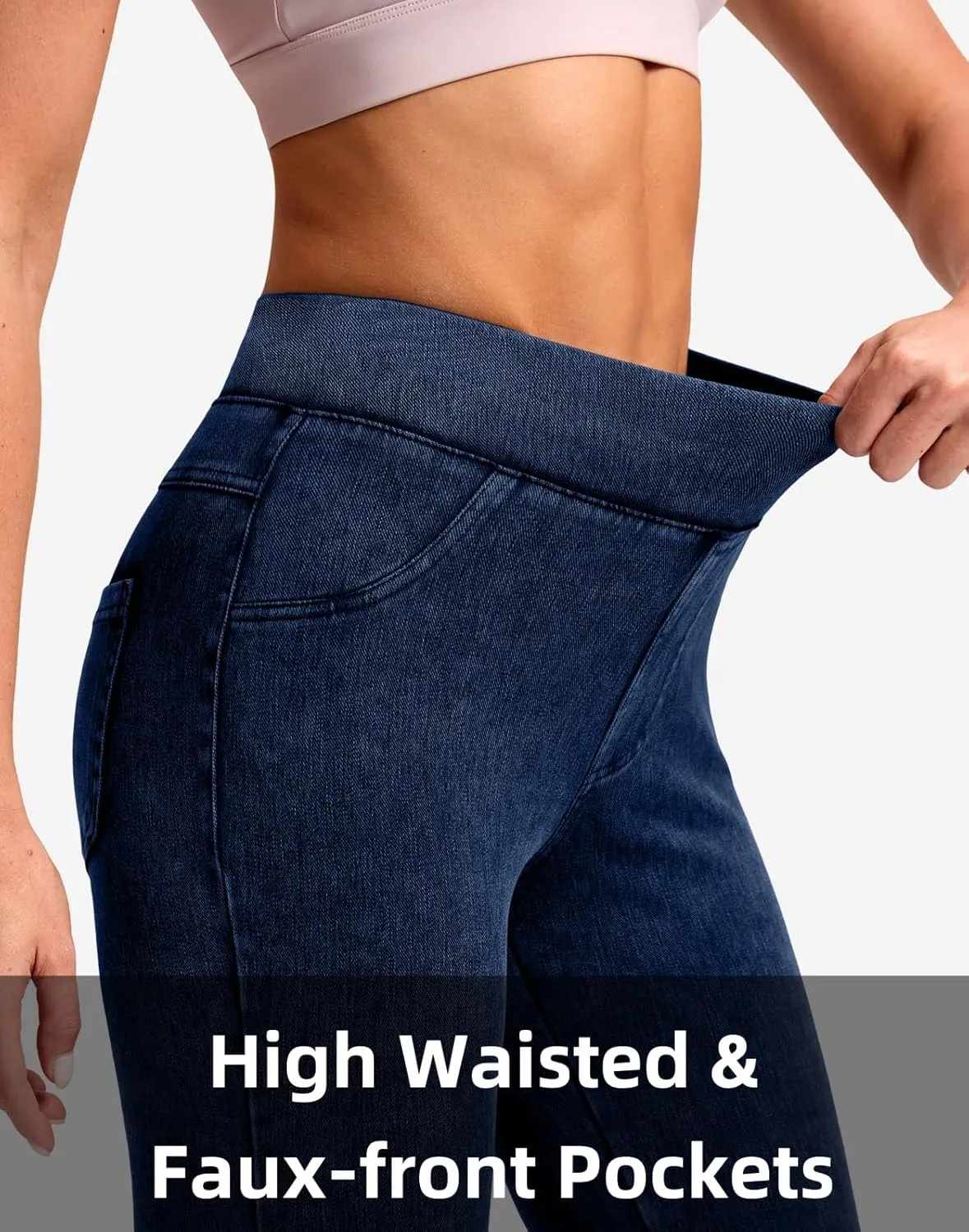 Rammus Jeggings Pull on Stretchy Jeans for Women High Waisted Skinny Jean Leggings Tummy Control Denim Pants with Pockets
