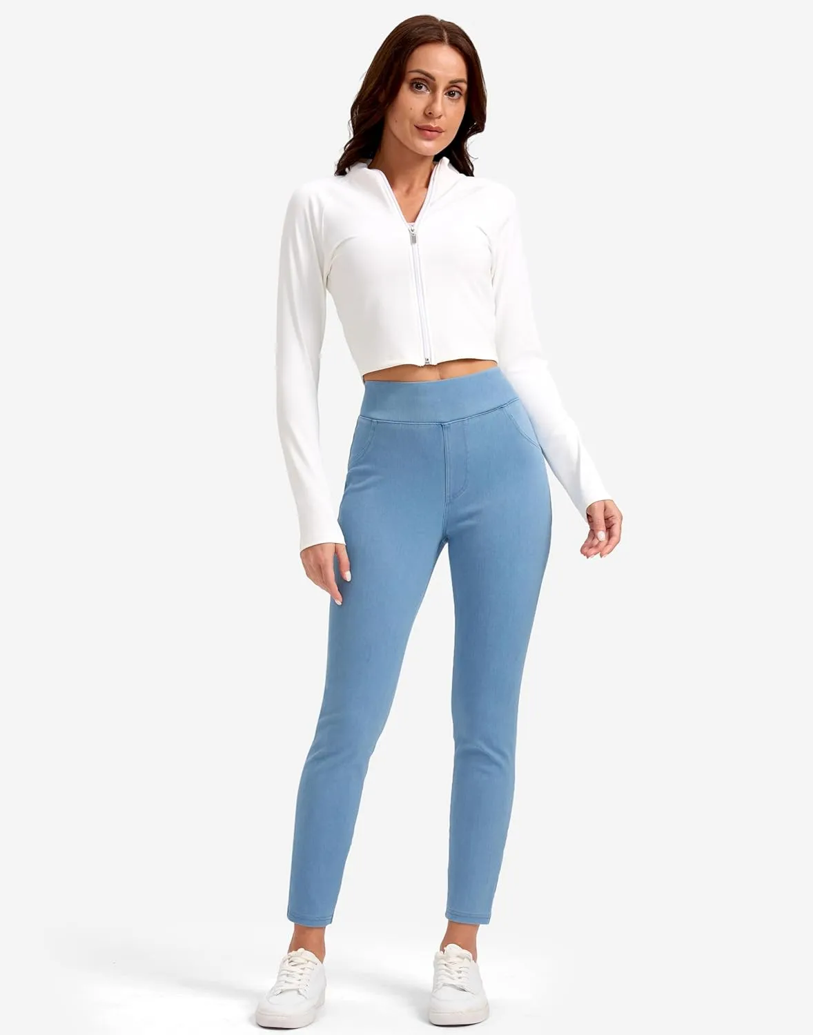 Rammus Jeggings Pull on Stretchy Jeans for Women High Waisted Skinny Jean Leggings Tummy Control Denim Pants with Pockets