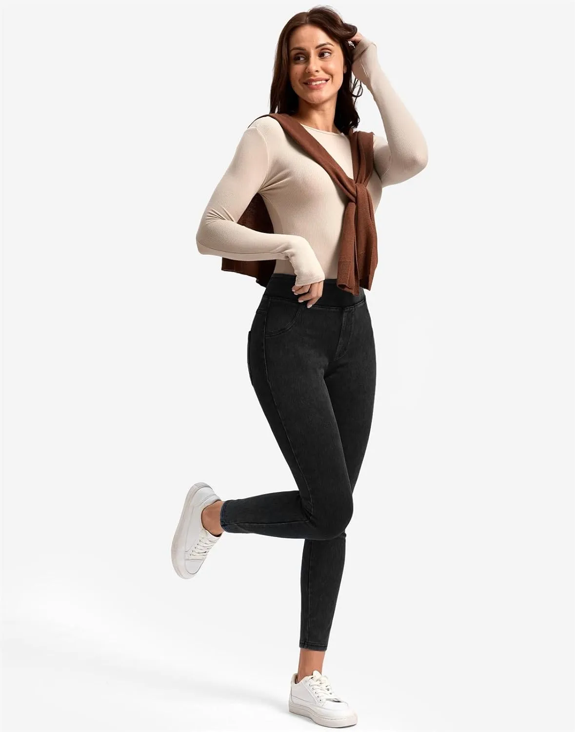 Rammus Jeggings Pull on Stretchy Jeans for Women High Waisted Skinny Jean Leggings Tummy Control Denim Pants with Pockets