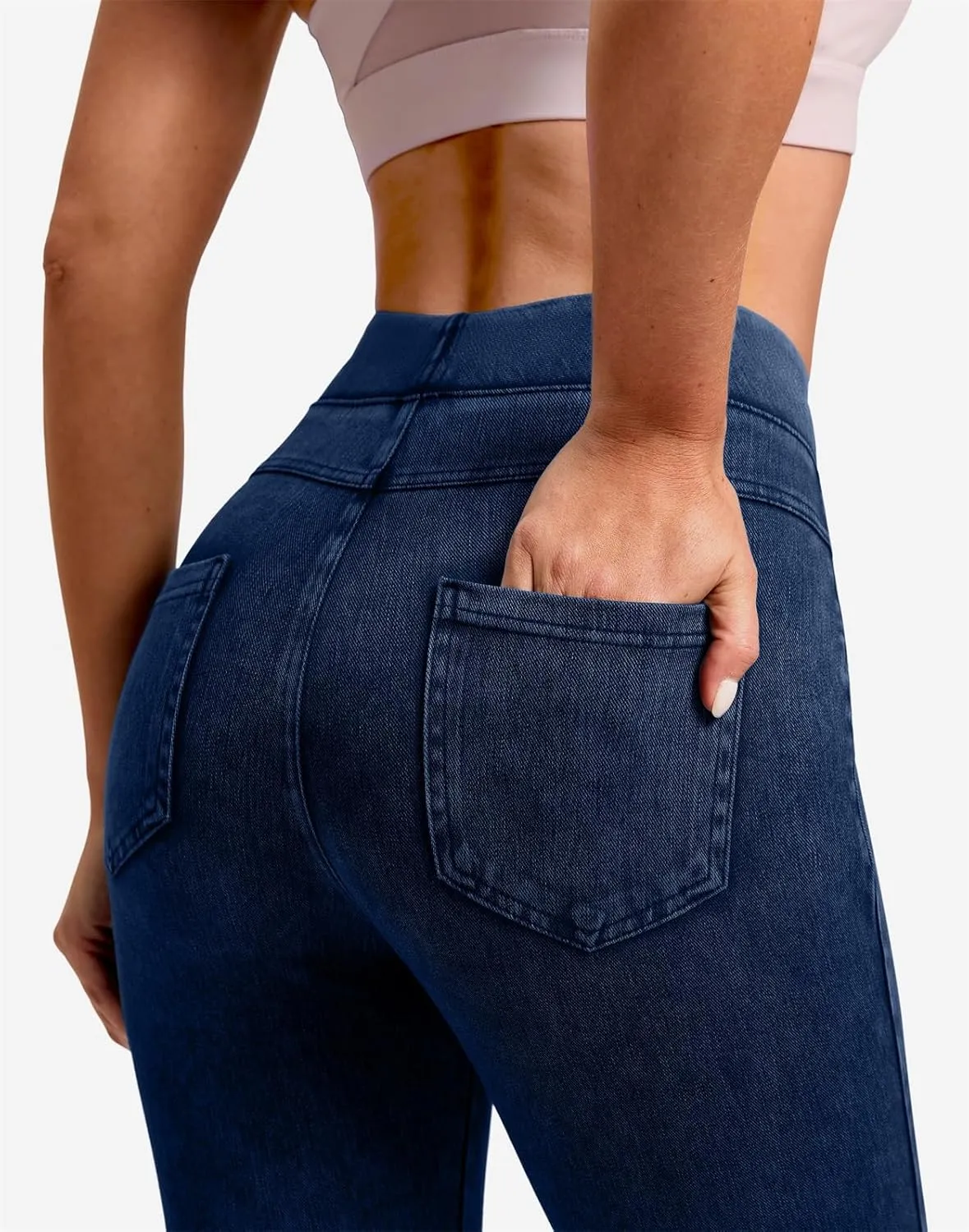 Rammus Jeggings Pull on Stretchy Jeans for Women High Waisted Skinny Jean Leggings Tummy Control Denim Pants with Pockets