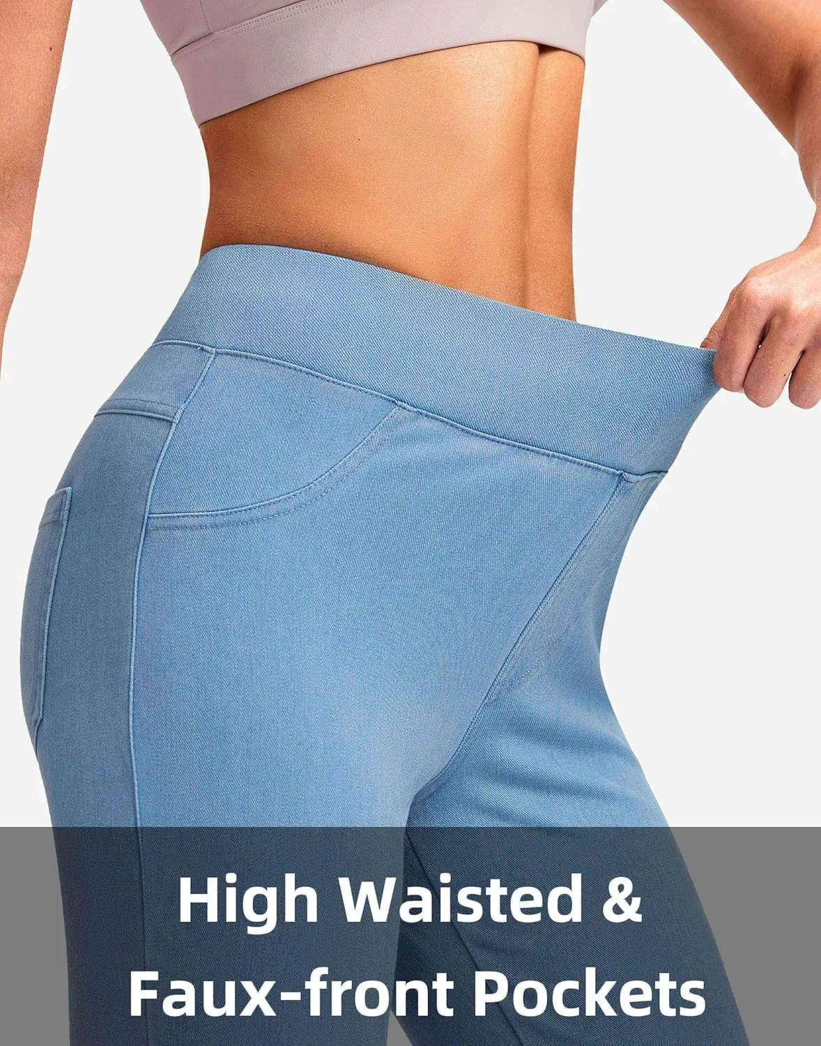 Rammus Jeggings Pull on Stretchy Jeans for Women High Waisted Skinny Jean Leggings Tummy Control Denim Pants with Pockets