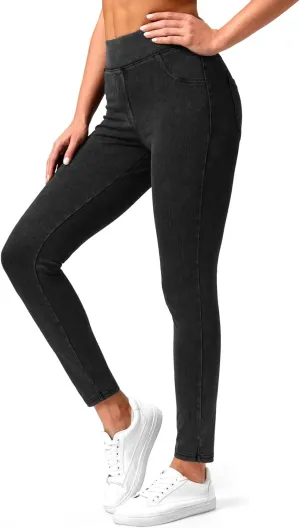 Rammus Jeggings Pull on Stretchy Jeans for Women High Waisted Skinny Jean Leggings Tummy Control Denim Pants with Pockets