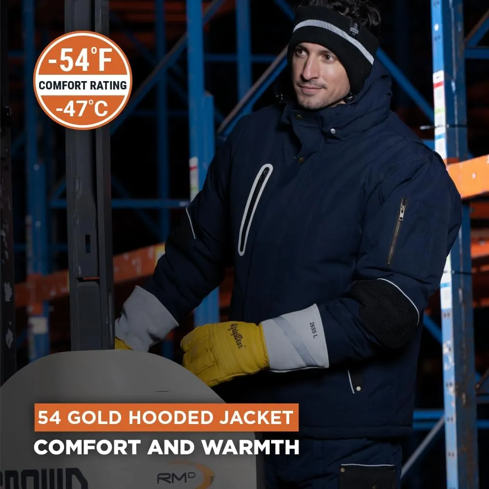 RefrigiWear 54 Gold Hooded Jacket | -54°F Rated, Lightweight Graphene Warmth, Water-Repellent Workwear, S-5XL