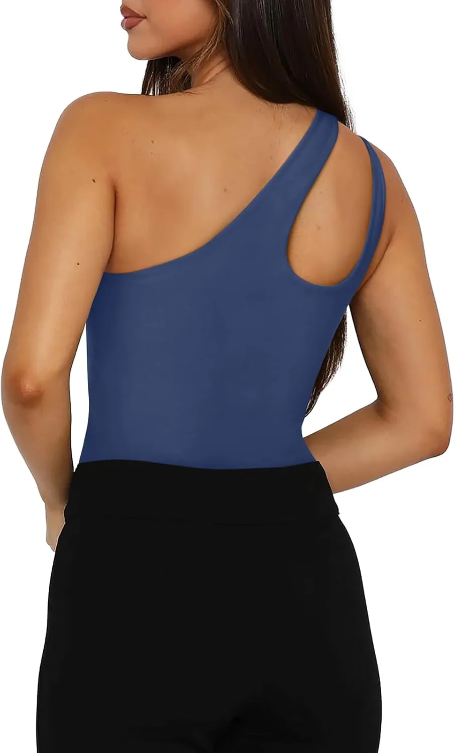 REORIA Butsmooth® Women's Trendy Sexy Plunge One Shoulder Sleeveless V Backless Going Out Tank Bodysuits Tops