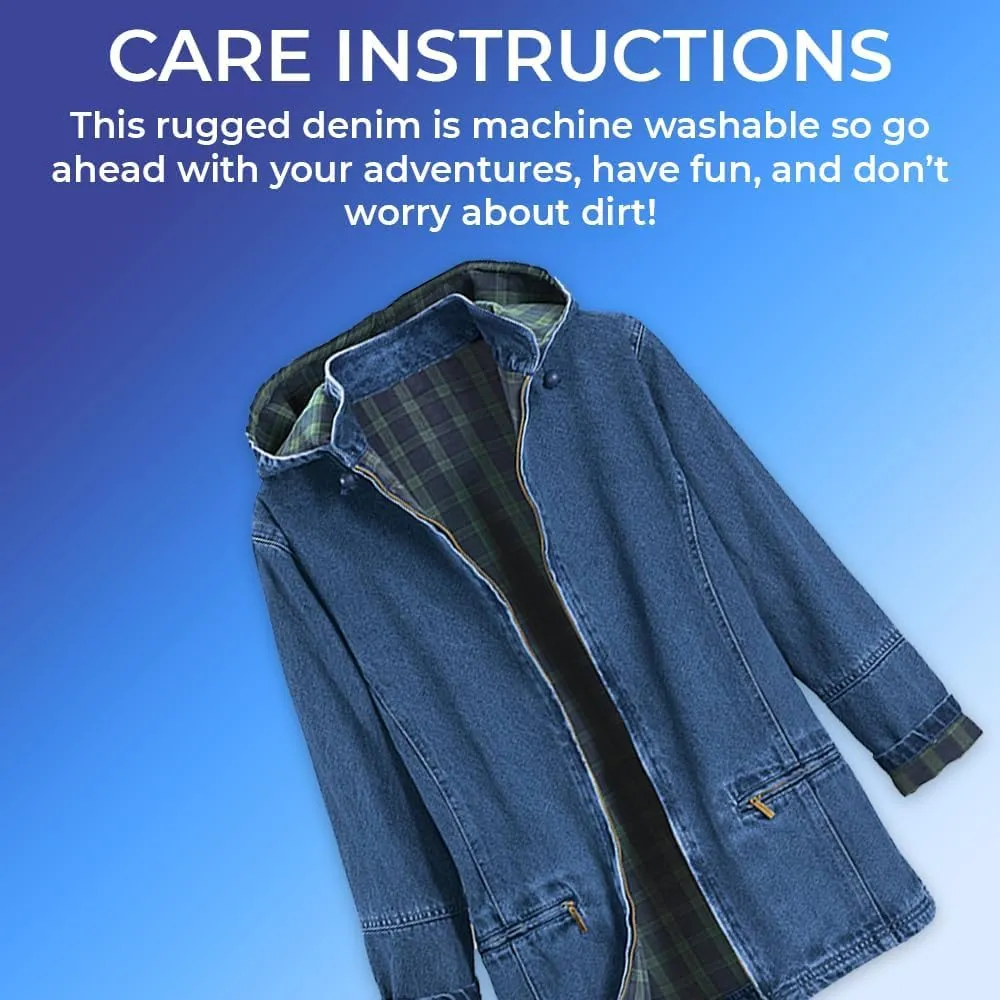 SAGEFINDS Women’s Flannel Lined Denim Jacket | Detachable Hood | Zip Front and Side Pockets | 100% Cotton