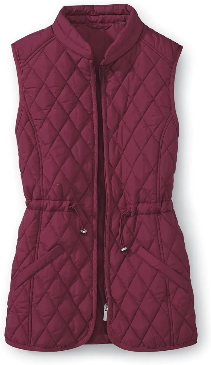 SAGEFINDS Women’s Quilted Vest, Stand Collar, Lightweight Padded Vest with Zipper, Pockets and Adjustable Toggle Waist