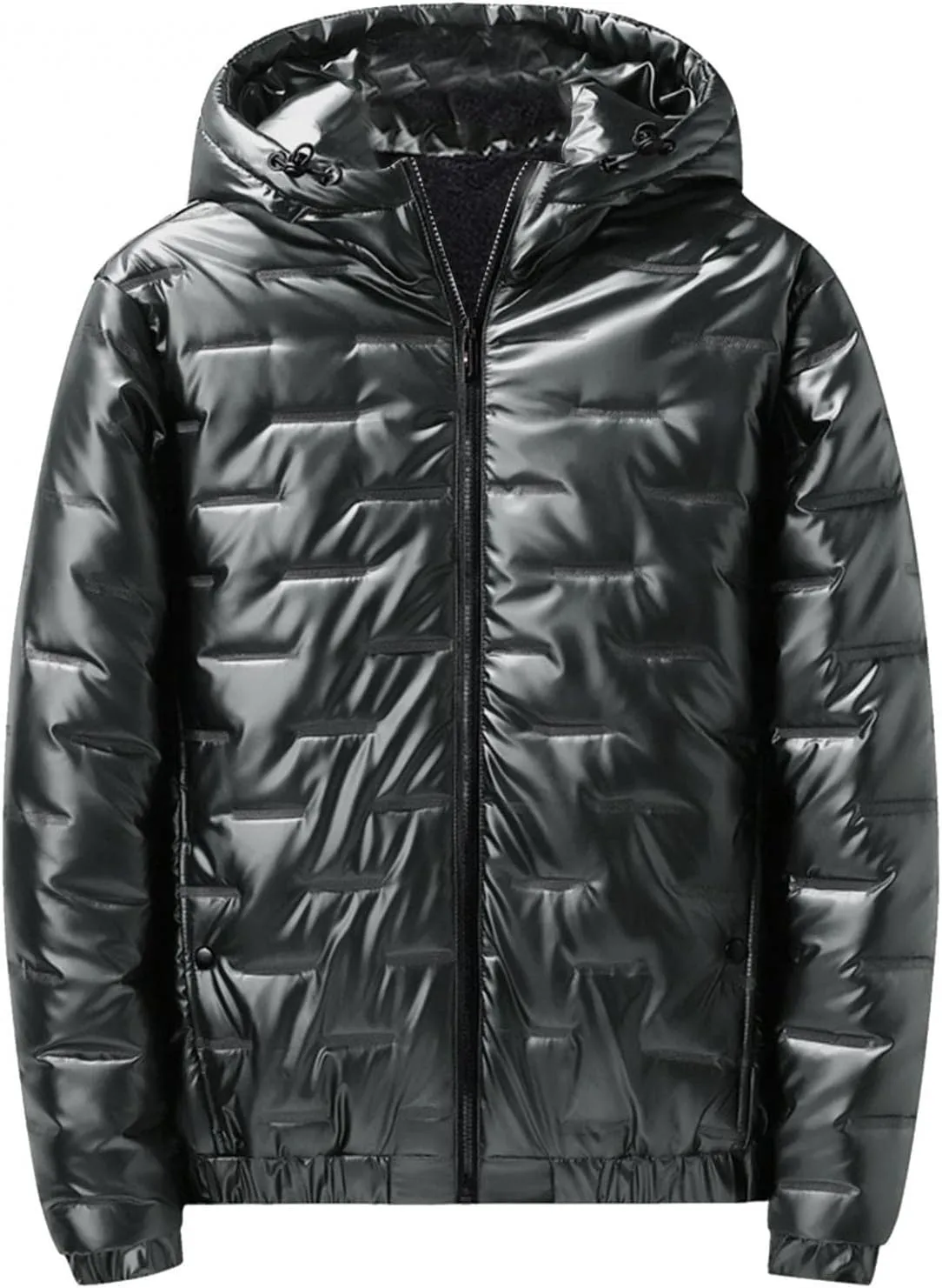 Saohuo Mens Shiny Down Coat Fleece Lined Hood Winter Thicken Warmth Puffer Jacket Glossy Waterproof Parka Coat Outerwear