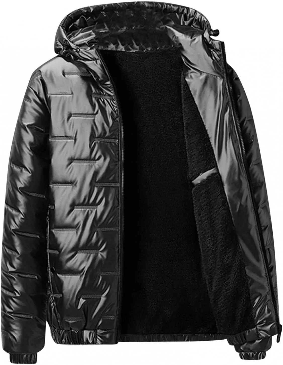 Saohuo Mens Shiny Down Coat Fleece Lined Hood Winter Thicken Warmth Puffer Jacket Glossy Waterproof Parka Coat Outerwear