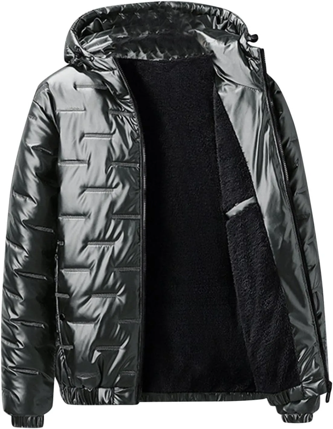 Saohuo Mens Shiny Down Coat Fleece Lined Hood Winter Thicken Warmth Puffer Jacket Glossy Waterproof Parka Coat Outerwear