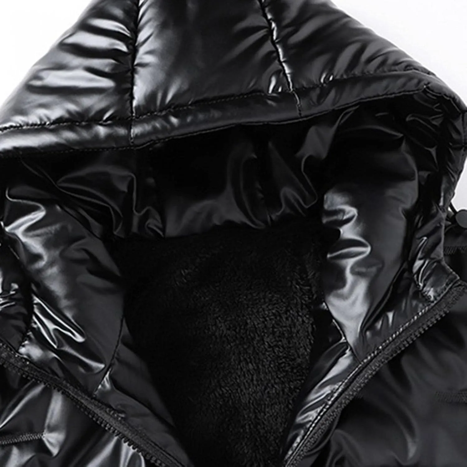 Saohuo Mens Shiny Down Coat Fleece Lined Hood Winter Thicken Warmth Puffer Jacket Glossy Waterproof Parka Coat Outerwear