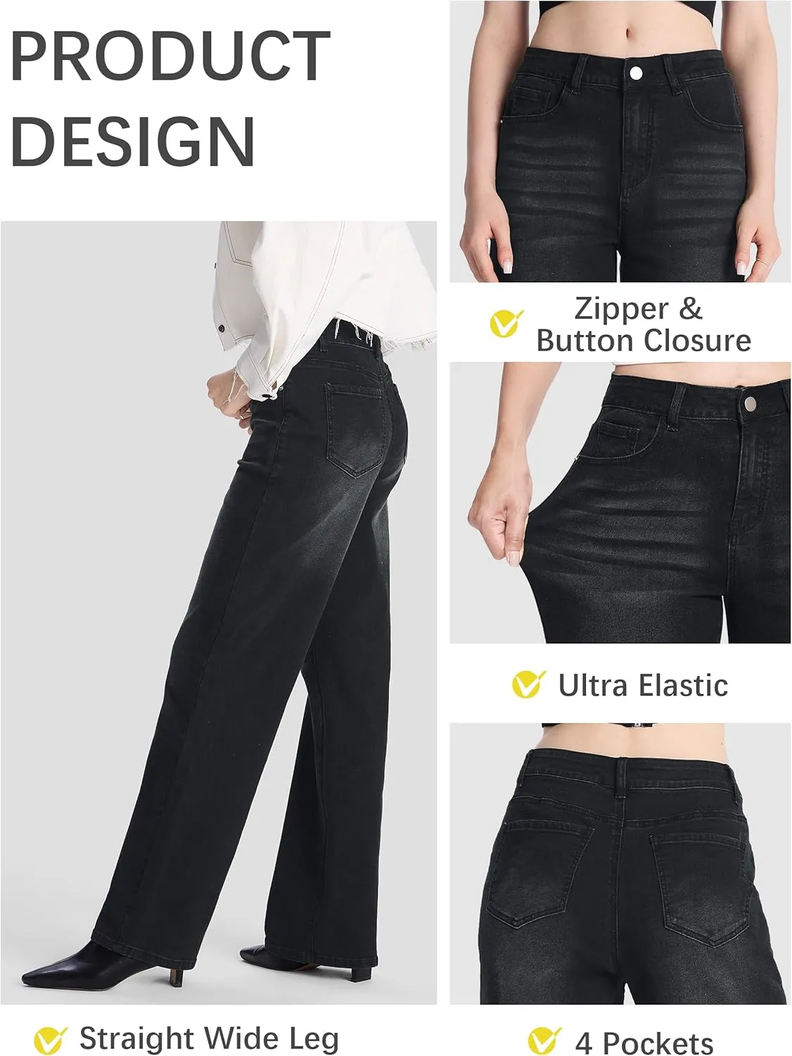 SEVEGO Women's 32"/34"/36" Tall Straight Leg Jeans Mid Waisted Stretchy Loose Denim Pants Casual Baggy Jean Trousers