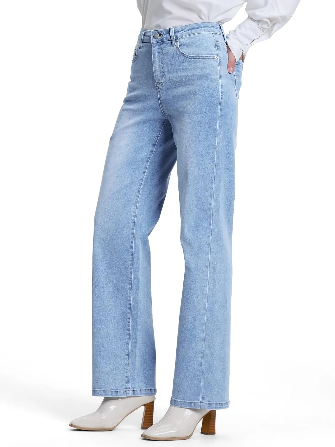 SEVEGO Women's 32"/34"/36" Tall Straight Leg Jeans Mid Waisted Stretchy Loose Denim Pants Casual Baggy Jean Trousers